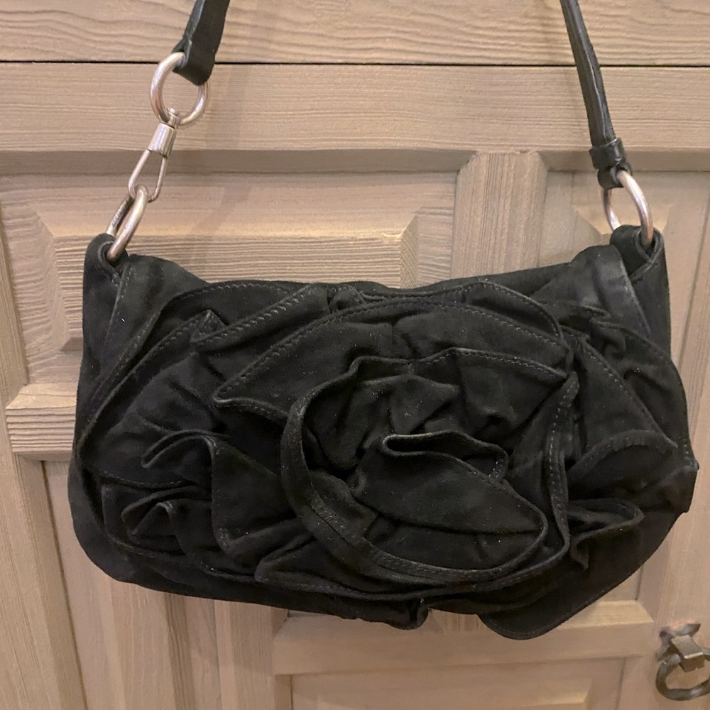 Yves St Laurent Black Suede Rose Embellished Mini Bag